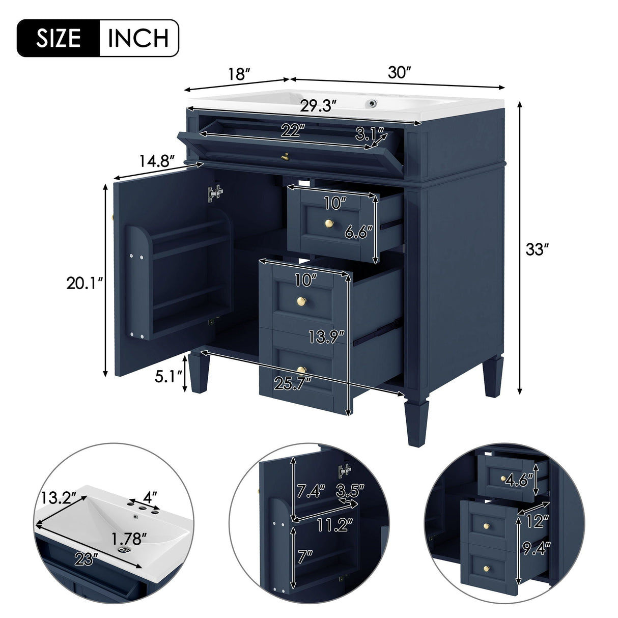 Bathroom Vanity With Top Sink, 2 Drawers and Tip Out Drawer