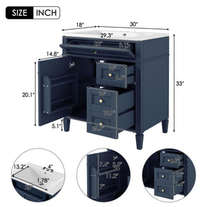 Bathroom Vanity With Top Sink, 2 Drawers and Tip Out Drawer