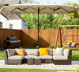 Extra Large Outdoor Umbrella with Fringe and Crank Handle