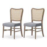 Maven Lane Vera Wooden Dining Chair, Antique Grey & Slate Linen Fabric, Set of 2