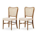Maven Lane Vera Wood Dining Chair, Antique Natural & Taupe Linen Fabric, Set of 2