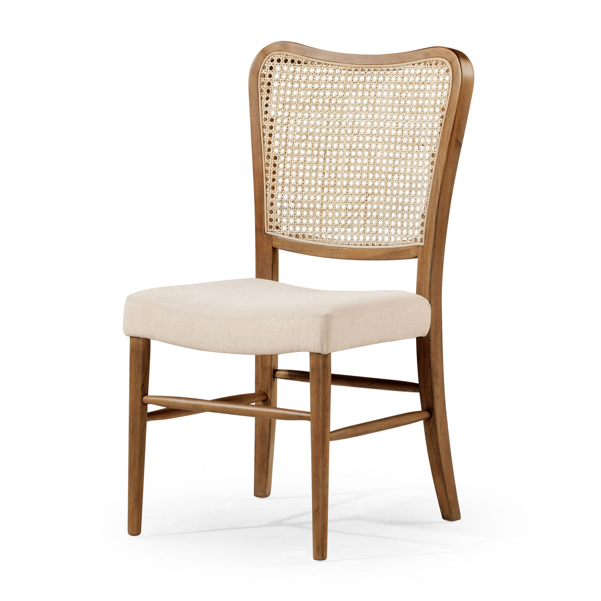 Maven Lane Vera Wood Dining Chair, Antique Natural & Taupe Linen Fabric, Set of 2
