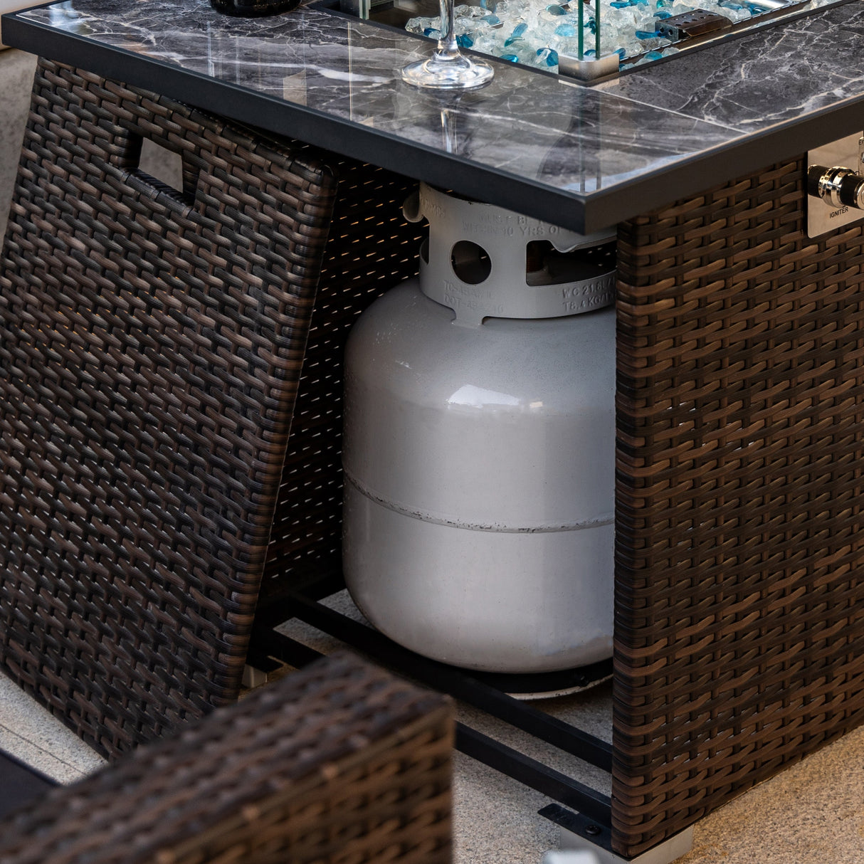 44' Propane Gas Fire Pit Table, 50000 BTU Rectangular Fire Pit, Tile Tabletop with Beautiful Wicker Base for Outside Patio Deck Garden Courtyard-Brown