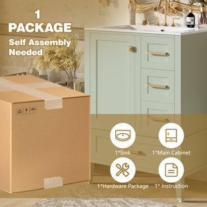 24.8" Bathroom Vanity with Ceramic Sink, Modern Freestanding Cabinet