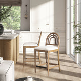 27" Upholstered Counter Stool with Arched Back Wood, Set of 2