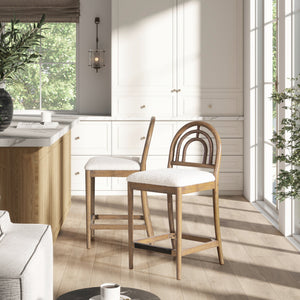 27" Upholstered Counter Stool Set of 2 with Arched Wood Back