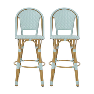 29.5' Outdoor PE Rattan and Aluminum French Barstools, Set of 2