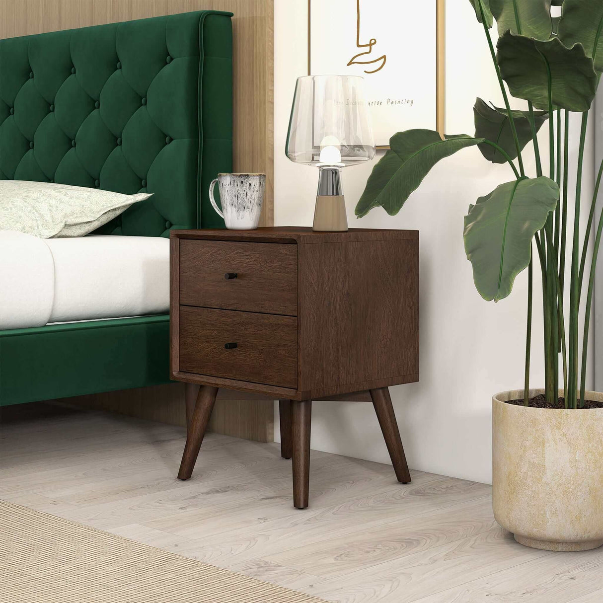 Caroline - Mid-Century Modern Style Night Stand 2 Drawer