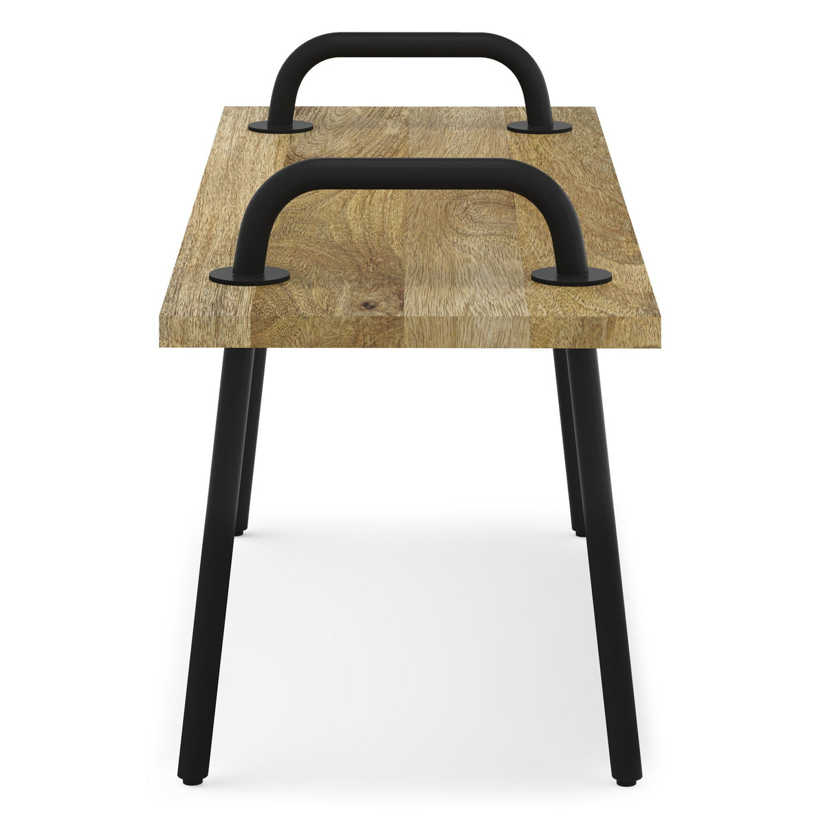 Light Brown Entryway Bench with Metal Legs - Solid Wood