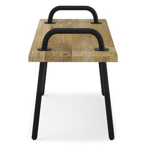 Light Brown Entryway Bench with Metal Legs - Solid Wood