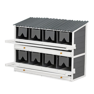 Wooden Chicken Nesting Box With 2 Egg Collection Drawers - White / Gray