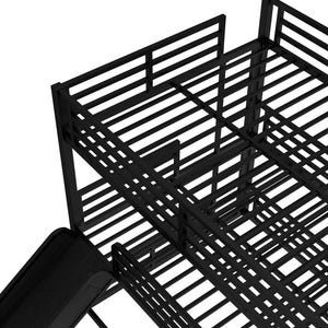 Queen Over Queen Over Queen Bunk Bed with Slide