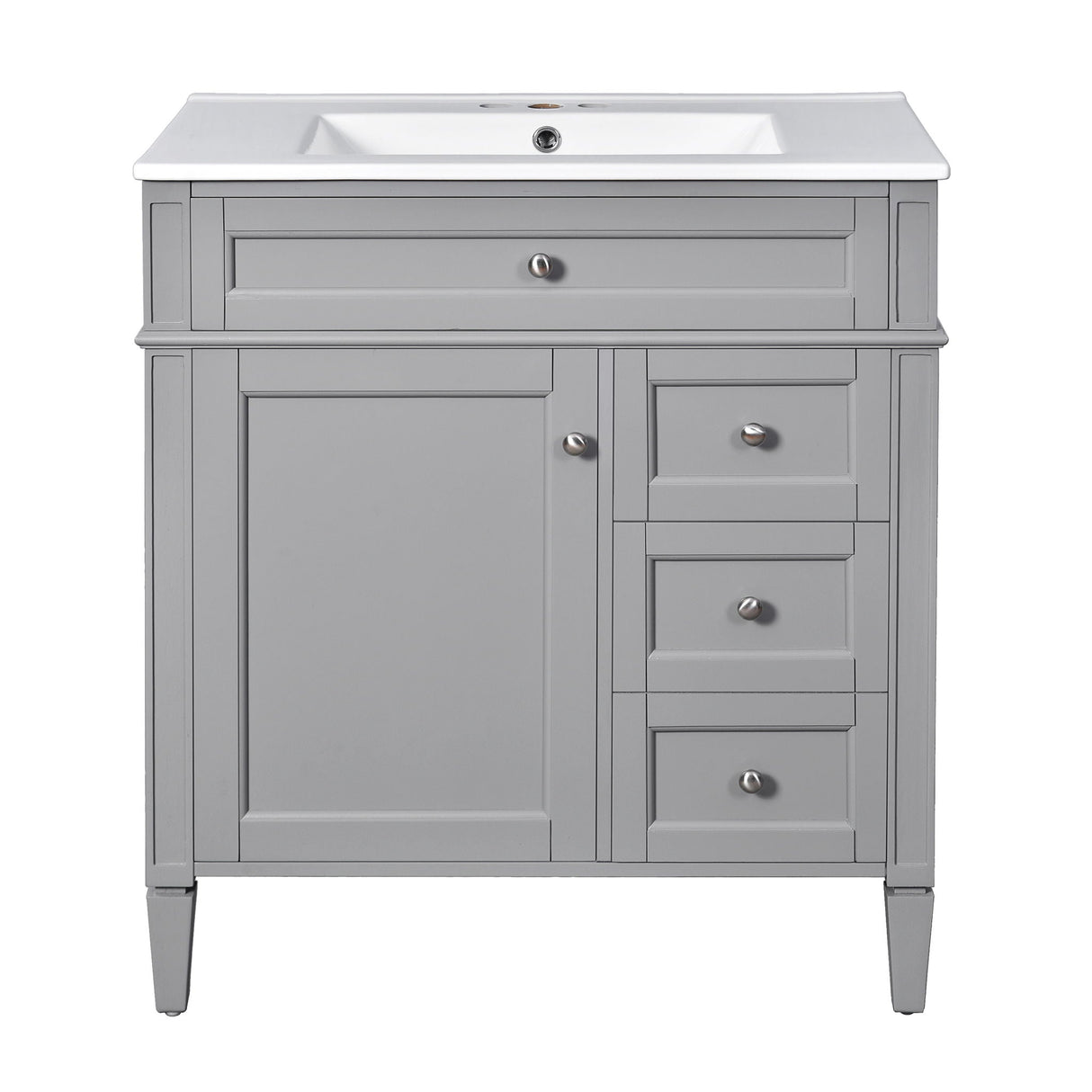 Bathroom Vanity With Top Sink, Freestanding Storage Cabinet With 2 Doors And 3 Drawers, Mirror Cabinet Included - Gray