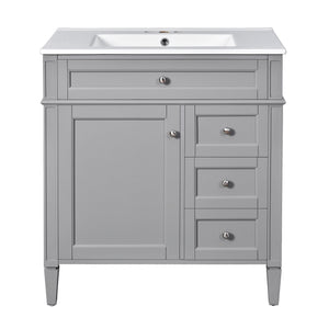 Bathroom Vanity With Top Sink, Freestanding Storage Cabinet With 2 Doors And 3 Drawers, Mirror Cabinet Included - Gray
