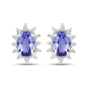 2.00 Carat Genuine Tanzanite and White Topaz .925 Sterling Silver Jewelry Set