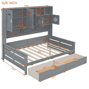 Daybed With All-In-One Cabinet And Shelf