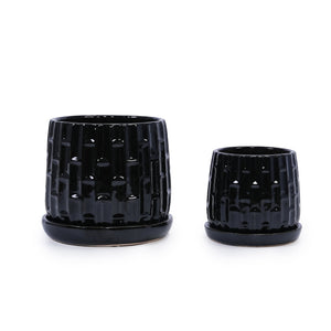 Handmade Ceramic Flower Pot with Groove Pattern