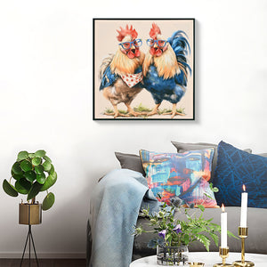 Farmhouse Rooster Wall Art, Rustic Chicken Pictures Wall Decor, Country Farm Coop Canvas Prints Painting, Framed Artwork for Kitchen Living Room Dining Room Bathroom Bedroom 24'x24'