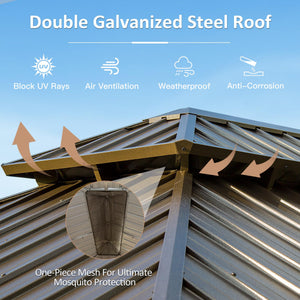 10' x 12' Hardtop Gazebo with Galvanized Steel Double Roof - Brown