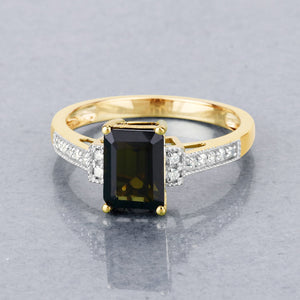 1.73 Carat Genuine Green Tourmaline and White Diamond 14K Yellow Gold Ring