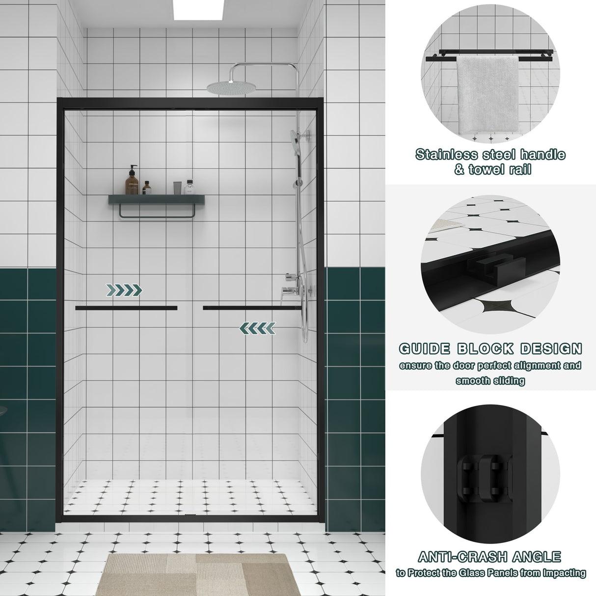 Aluminum Frame Double Sliding Shower Door - Bypass Bathroom Door