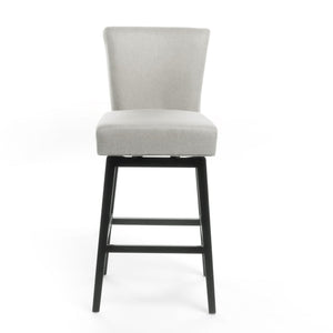 Quicksilvered Upholstered Swivel Counter Stool With Wood Legs - Beige