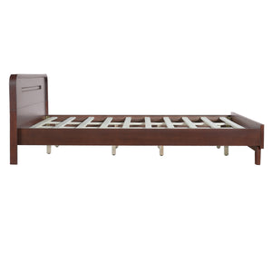 Pine Solid Wood Queen Size Bed, Dark Walnut