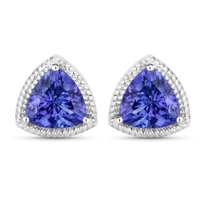 4.24 Carat Genuine Tanzanite 14K White Gold Earrings