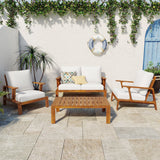 Acacia Wood Outdoor Sofa Set for 4 with Cushions and Coffee Table