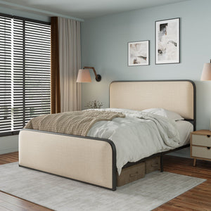 Modern Bed with Curved Upholstered Headboard and Footboard