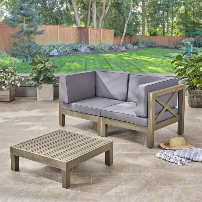 Brava - X Back 2 Seater Sectional Loveseat With Coffee Table