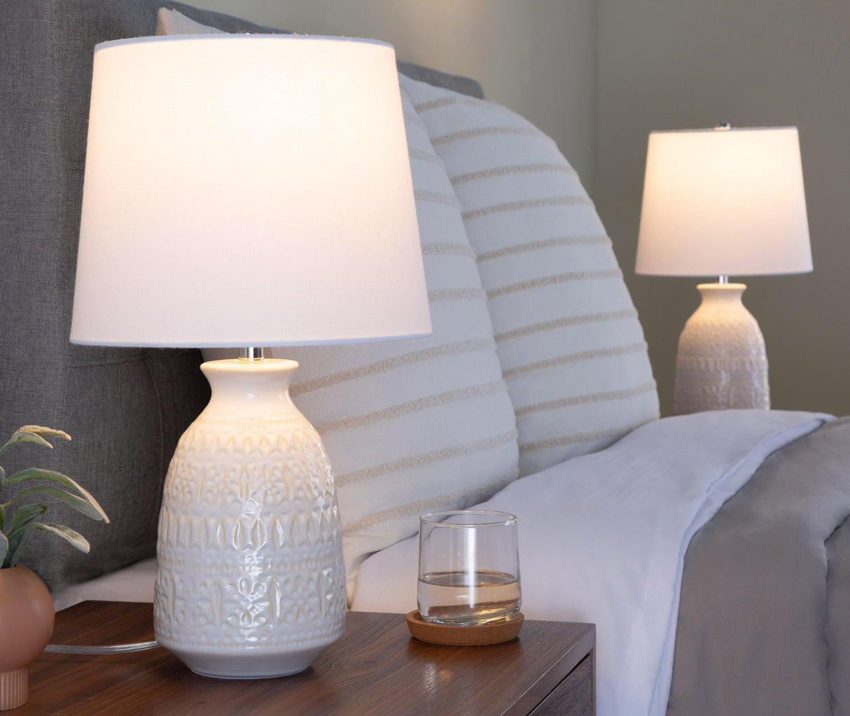 Balconee 20" Ceramic Table Lamp with Vase Shaped Base and Textured Pattern, Set of 2