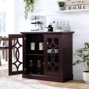 Modern Sideboard With Tempered Glass Doors - Ox Blood Red