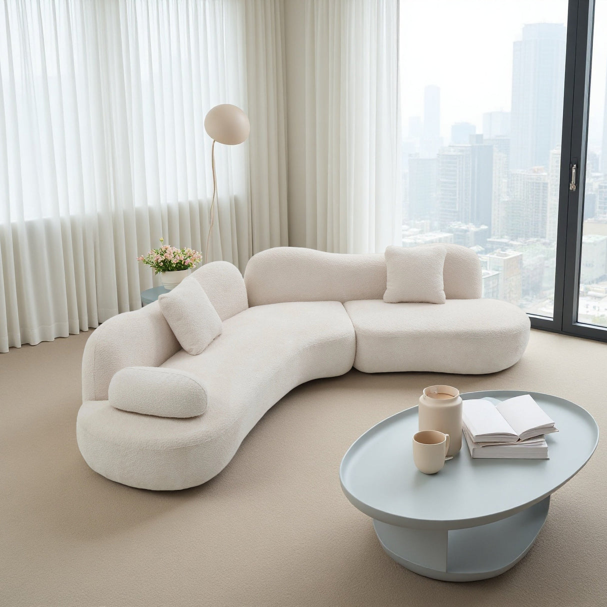 Modern Curved Modular Boucle 5-Seater Sofa