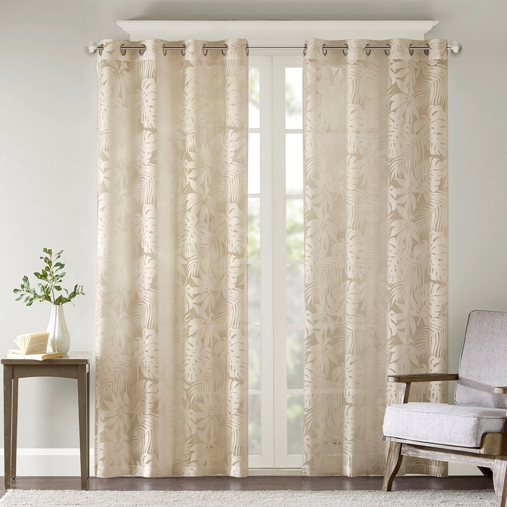 Palm leaf burnout window sheer