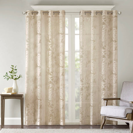 Palm leaf burnout window sheer