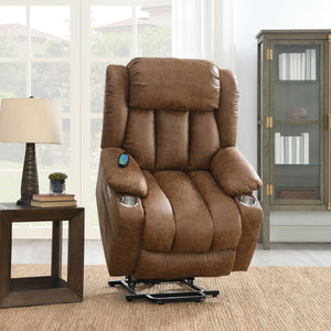 Aire Power Motion Recliner with Lift Heating Massage Function - Brown