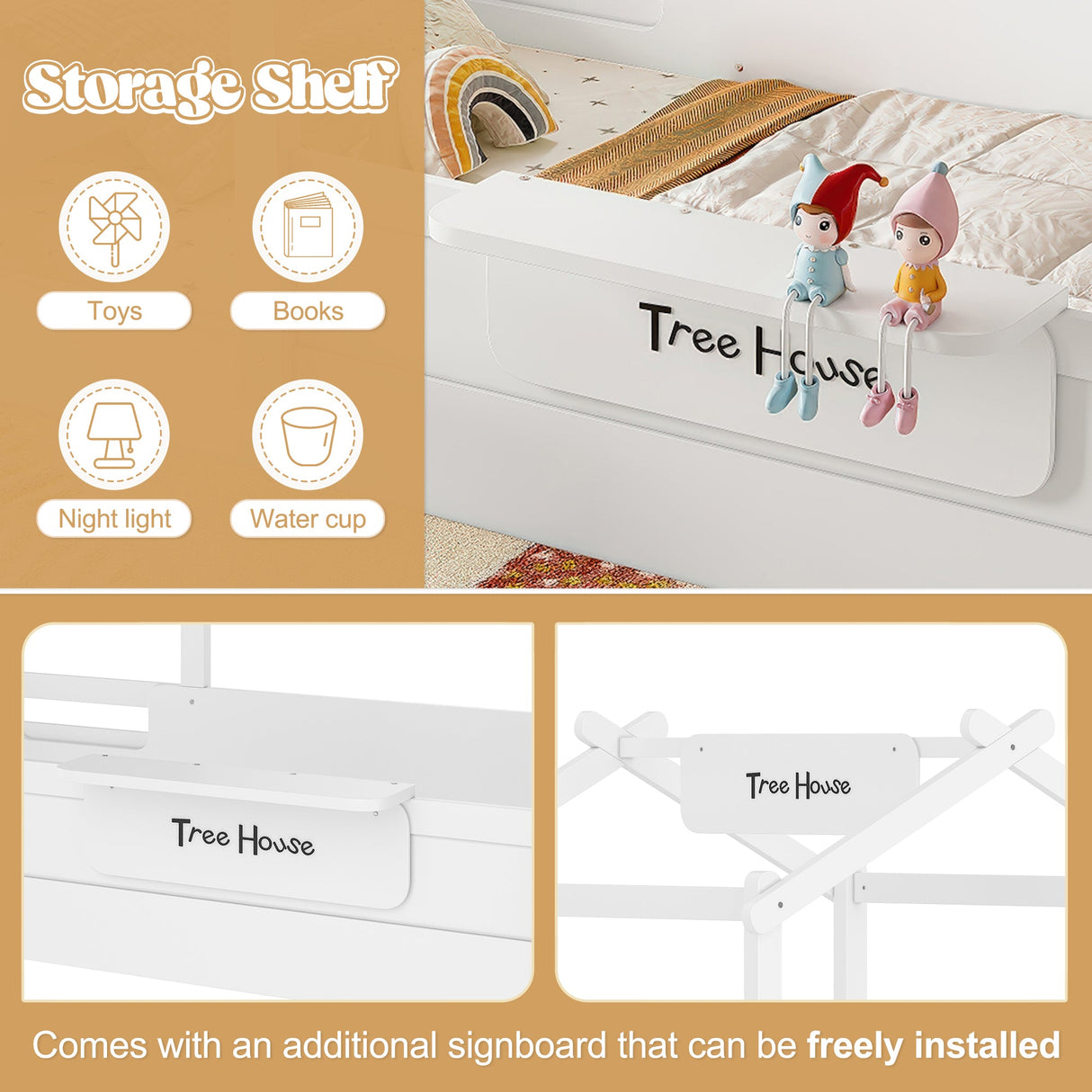 Full Size Floor Bed with Guardrails and Roof