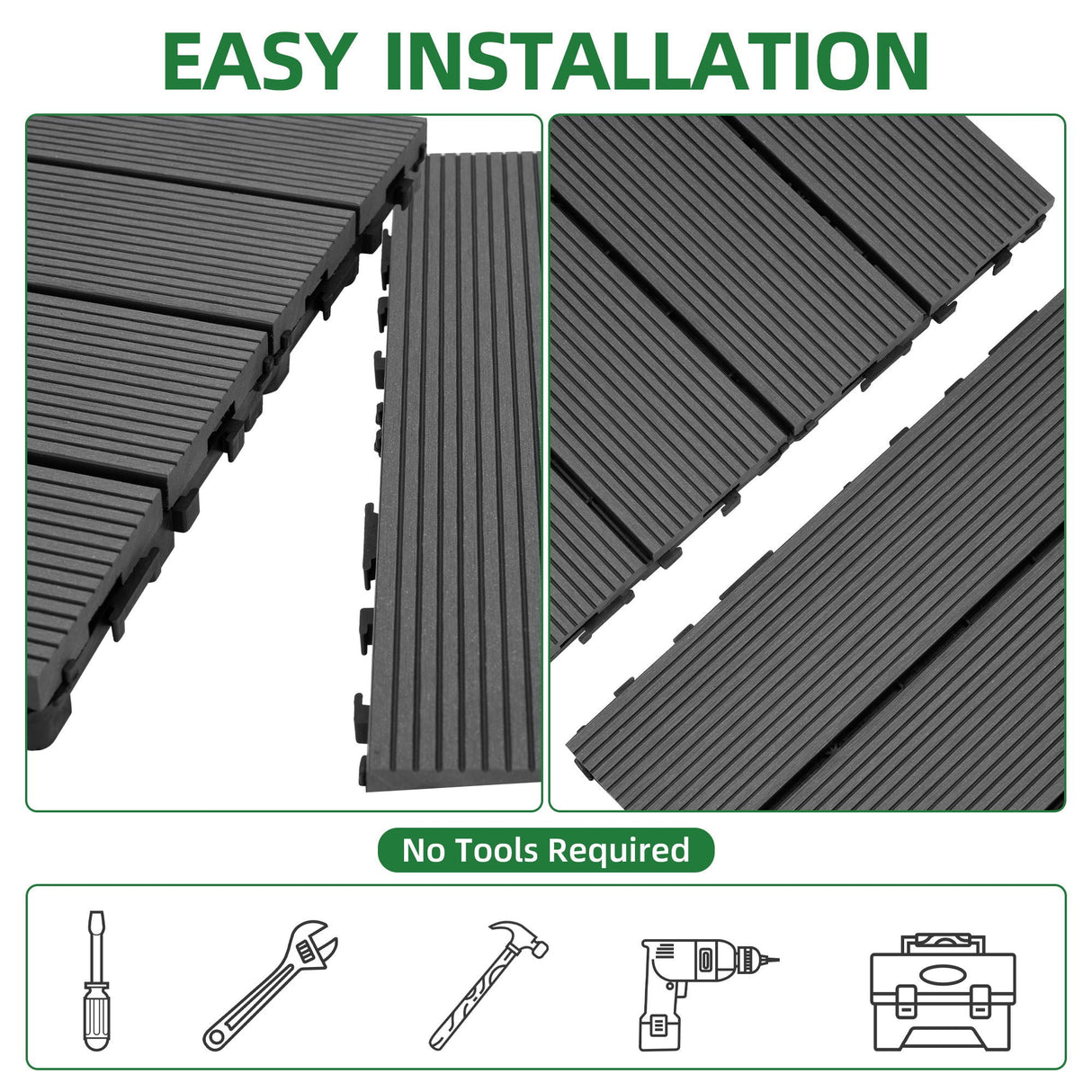 DIY Interlocking Deck Tiles Waterproof Outdoor And Indoor Flooring - Gray