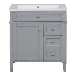 Bathroom Vanity With Top Sink, 2 Doors And 3 Drawers, Freestanding Set With Mirror Cabinet