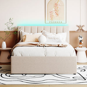 Teddy Fleece Full Size Upholstered Platform Bed with Twin Trundle