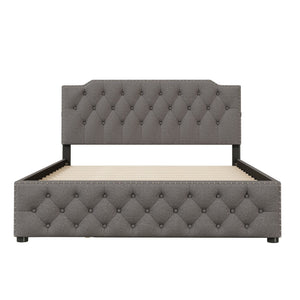 Upholstered Platform Bed With Trundle And 2 Sets Of USB Ports On Each Side, Fabric