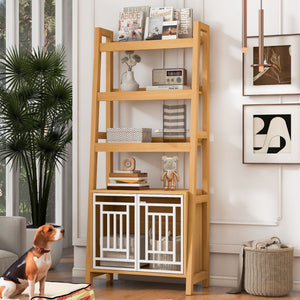 Modern Furniture Style 2 In 1 Pet Friendly Dog Crate Ladder Bookcase - Ancient Oak