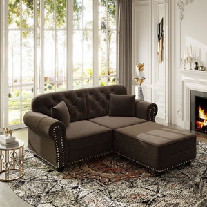 Upholstered Sofa Set With Nailhead Trim and Rolled Armrests, Includes Pillows
