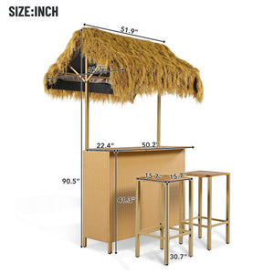 Hawaiian-Style Bar Height Patio Set with PE Grass Canopy