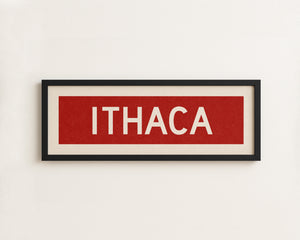 Framed Ithaca Red and White Bus Scroll