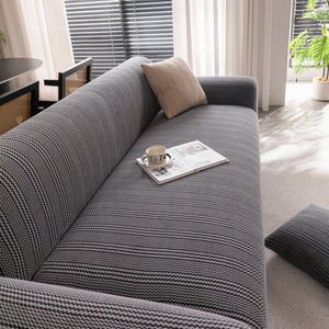 Modern Textured Stretch Sofa Cover, Plush Fleece Sofa Slipcover with 3D Stripe Texture