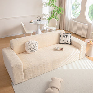 High Stretch Embossed Geometric Slipcover for Couch, Cozy Plush Fleece Couch Cover