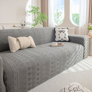High Stretch Embossed Geometric Slipcover for Couch, Cozy Plush Fleece Couch Cover