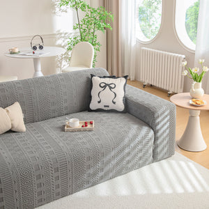 High Stretch Embossed Geometric Slipcover for Couch, Cozy Plush Fleece Couch Cover